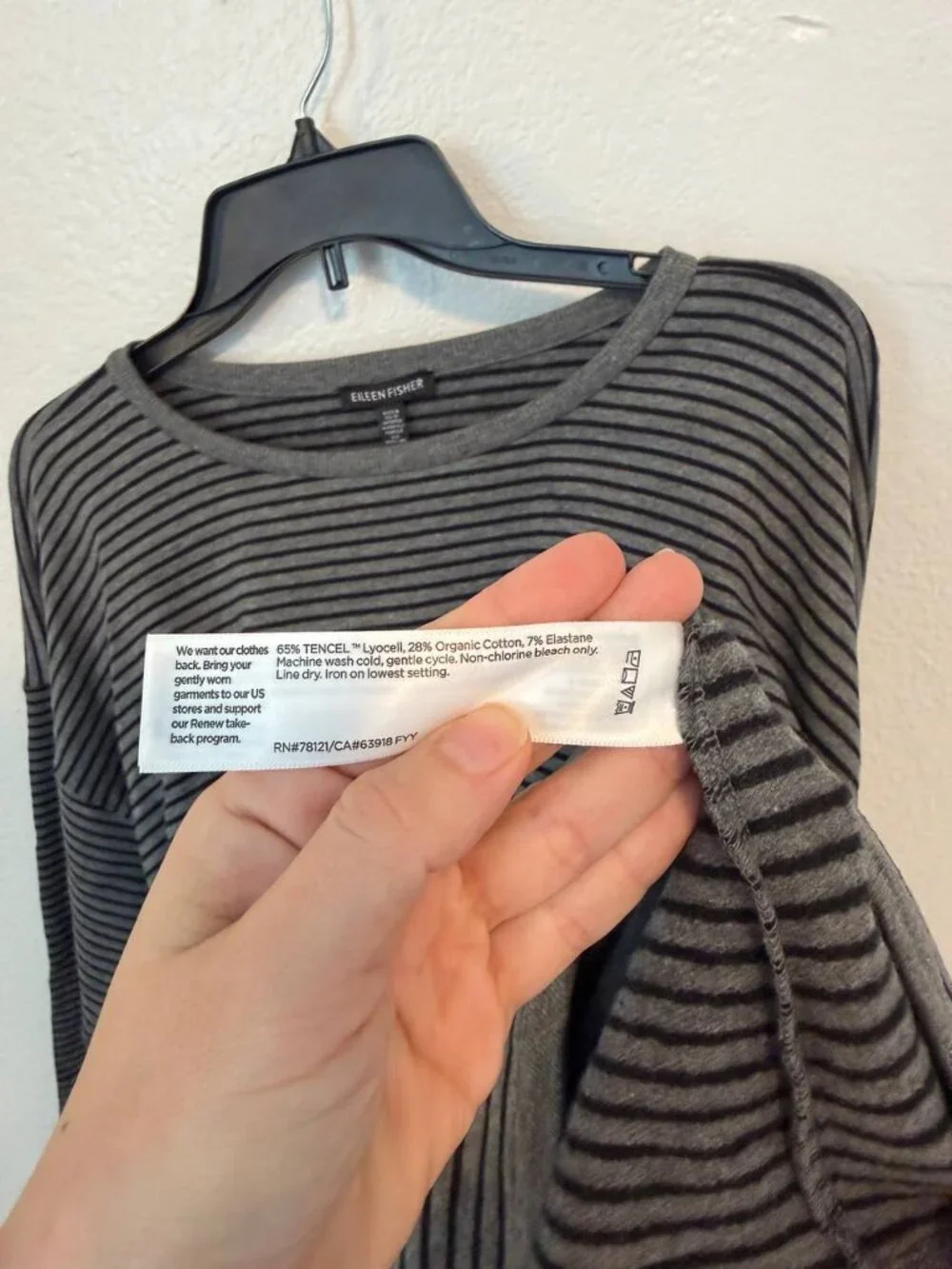 NWT Eileen Fisher Striped Cozy Brushed Terry Box Top Gray Black Size L